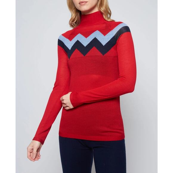 The Chevron Mock Neck Sweater with Red, Light Blue, & Navy Size SMALL - Picture 2 of 4